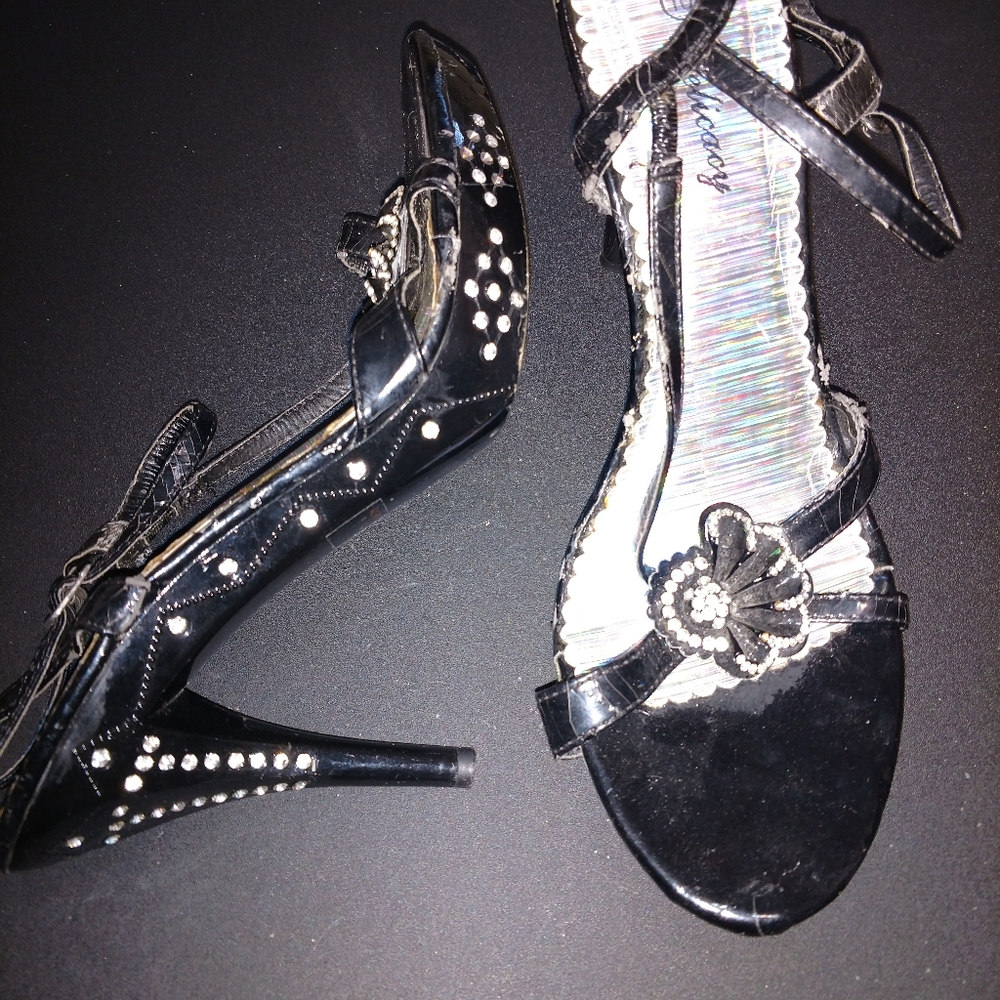 Black Rhinestone Heels Sz 9